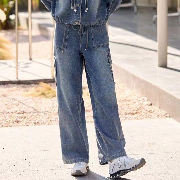 

2026 Spring Retro Wide-Leg Denim Pants Suit - Hong Kong Style Women s Casual Two-Piece Set L 106-115 lbs