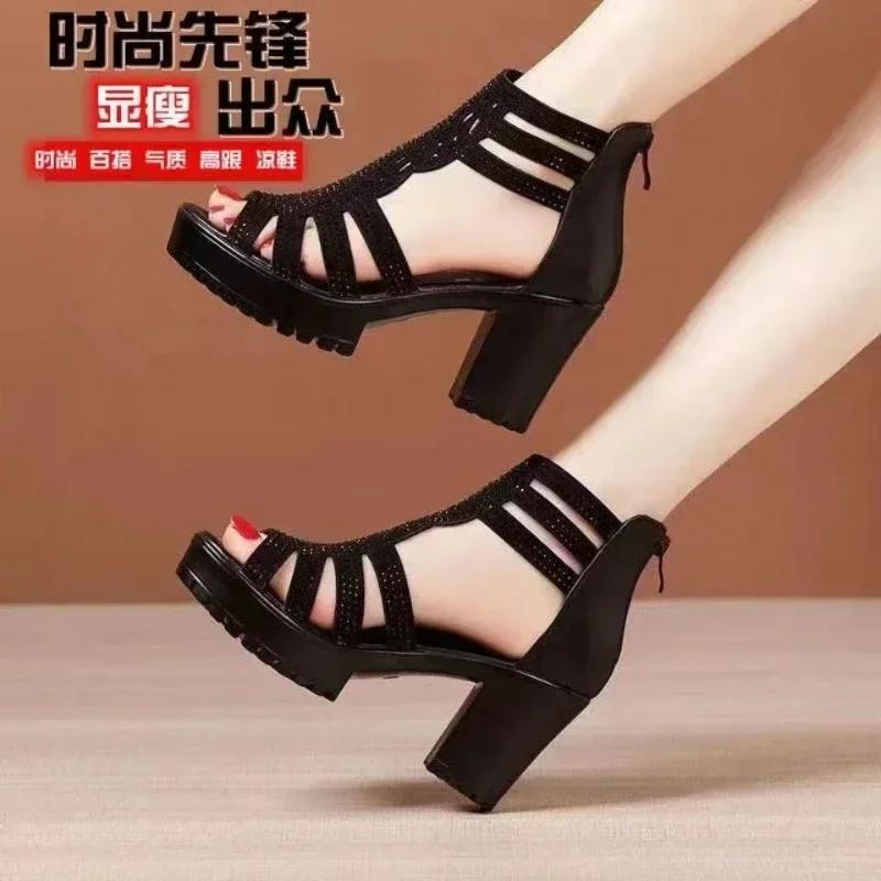 Fashion Women's Summer High Heel Shoes Rome Women's Peep Toe Platform Chunky Heel Gladiator Sandals Outdoor Dress Party Fish Mouth Shoes