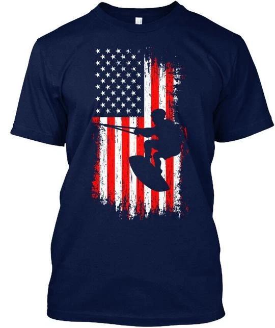 American Flag Wakeboarding T shirt Made in the USA Size S to 5XL L