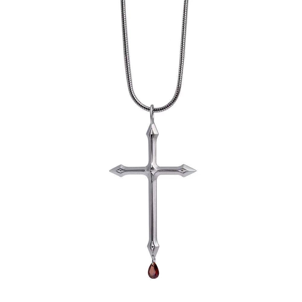Chic Cross Necklace Alloy Necklace With Geometric And Rhinestone Decor Daily For