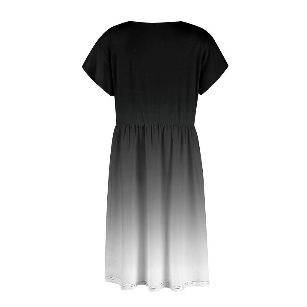 Women's Round Neck Summer Fly Sleeve Casual Printed Loose Button Pocket Midi Dresses