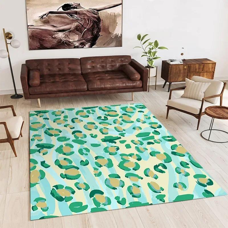 Nordischer Luxus Teppich mit Leopardenmuster für Wohnzimmer Heimdekoration Schlafzimmerteppich Große Größe Rutschfeste Waschbare Matte Anpassbar
