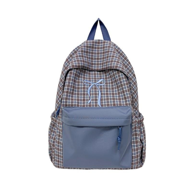 Schoolbag Japanese college style plaid backpack small fresh bow girl schoolbag female junior high school student casual backpack