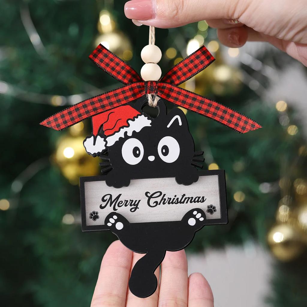 1pc Cute Black Cat Wooden Merry Christmas Decoration Xmas Tree Car pendant Creative Funny Home Party Ornament 2026 New Year