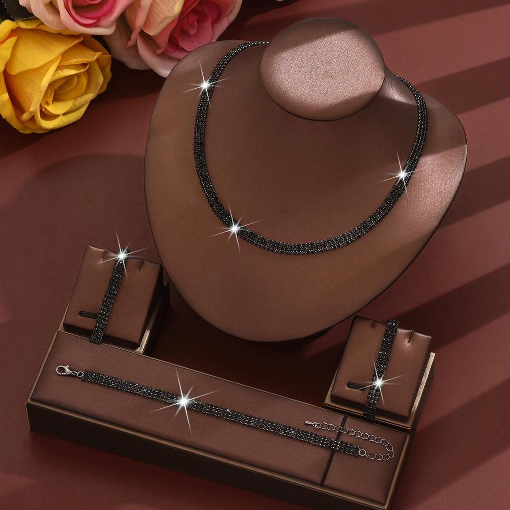 2022 Trendy Three-Piece Wedding Jewelry Set: Necklace, Stud Earrings, and Bracelet for Evening Parties