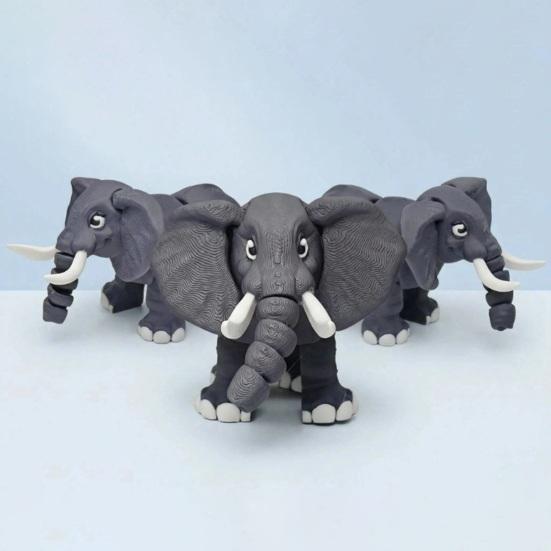 3D Printed Elephant Figurine Movable Joints Simulated Elephant Stress Relief Animal Fidget Toy Home Office Desktop Decoration Ornament