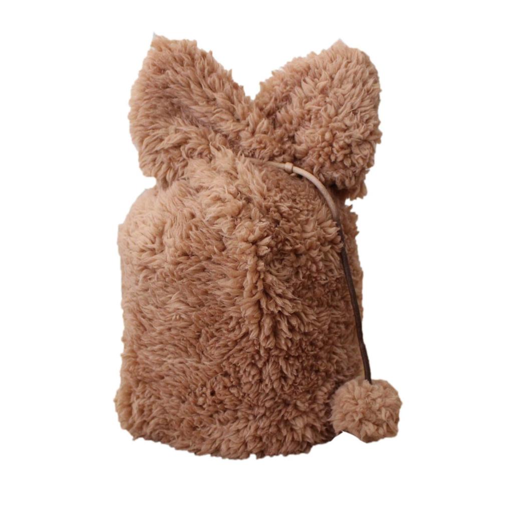 Memorial Workshop Hibiki Urn Cover, 5-inch, Fluffy, with Ears and Tail, Made of Boa Fabric, for Memorial Altars and Buddhist Altars (Brown)
