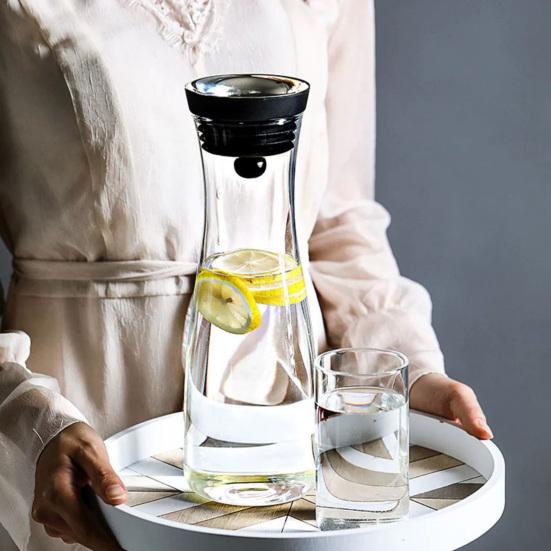 Glass Water Pitcher, Heat Resistant Cold Brew Jug with Lid, 800ml/1200ml/1500ml Large Iced Tea Carafe for Fridge