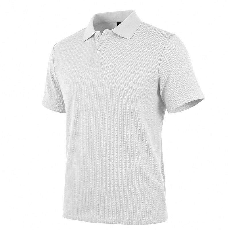 Men's Textured Vertical Stripe Polo Shirt - Summer Short Sleeve Lapel Tee, Breathable & Casual