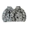 Unisex Retro Tie-Dye Plush Faux Fur Coat - Loose Fit Lambswool Jacket