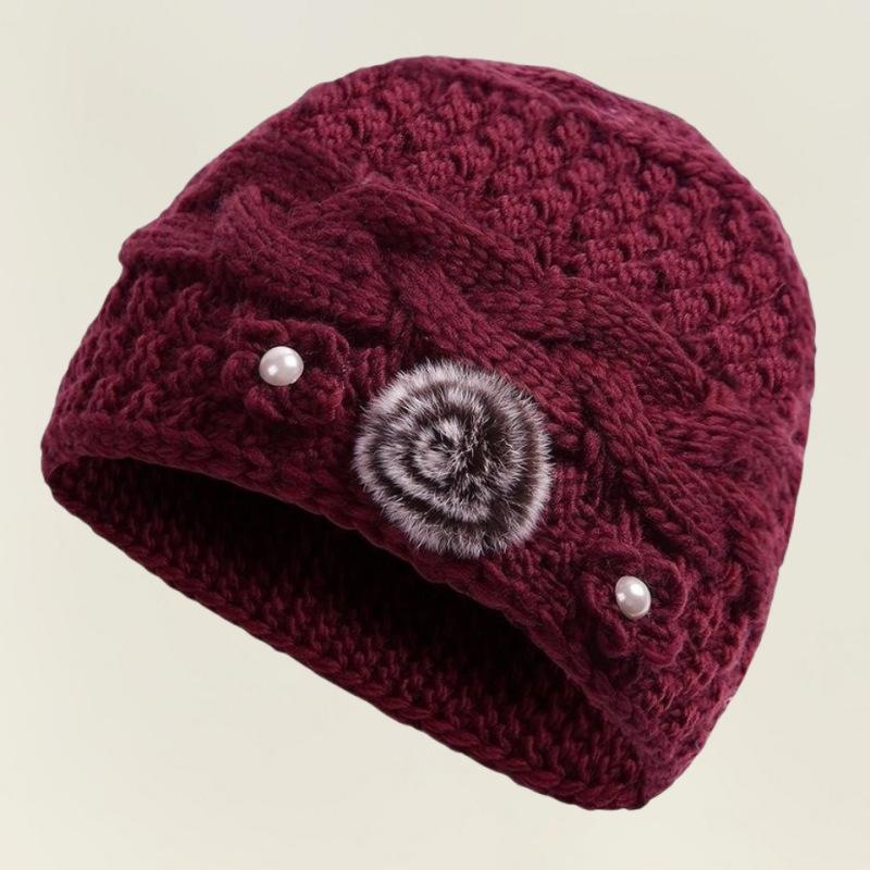 Winter New Middle-aged and Elderly Mothers' Hats with Velvet and Thickening Grandma Pullover Hats with Ear Protection and Warm Knitted Woolen Hats