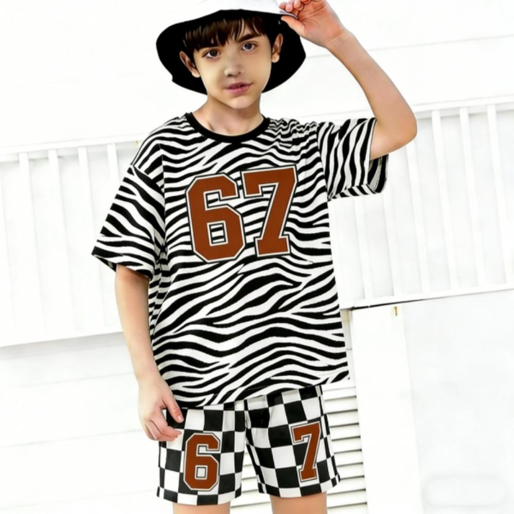 Zebra Colored Multicolored 67 Printed Kids T-shirt and Shorts 2 Piece Set Summer Casual Outfit for Boys and Girls Kids Clothing