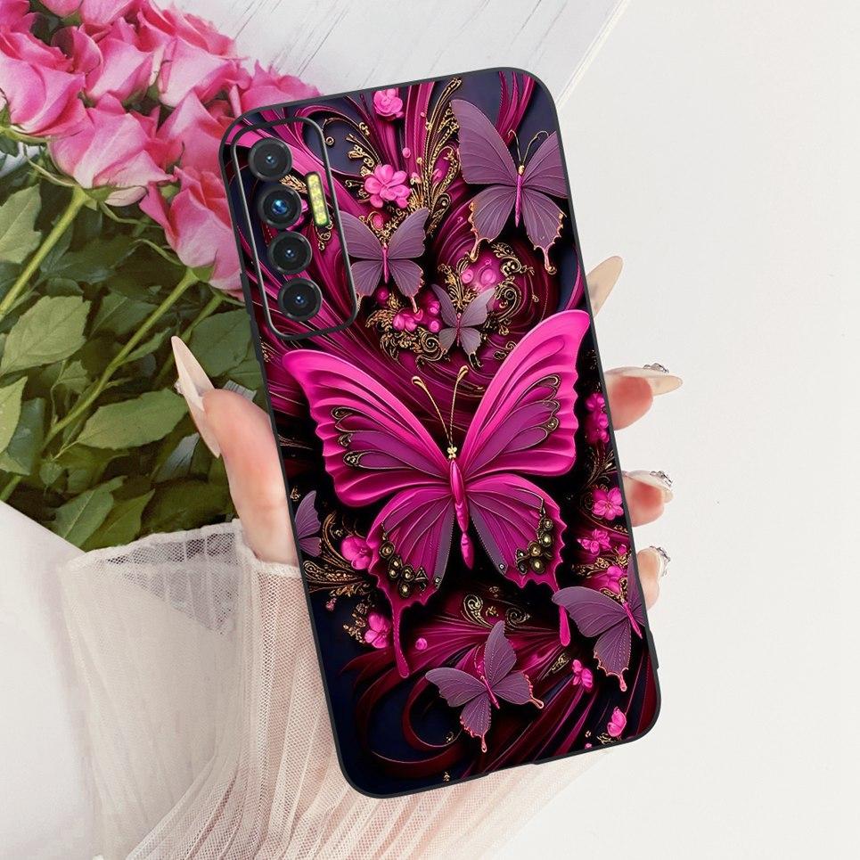 Luxury Flower Butterfly Bow Pattern Casing For Tecno Camon 17P 17 Pro Back Cover Clear Soft Silicone Phone Case For Camon17