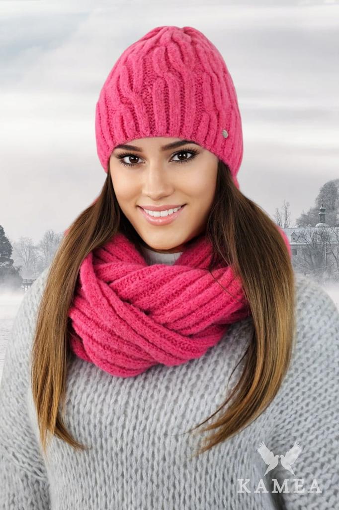 Gizma Fluffy Hat and Snood Set Fuchsia