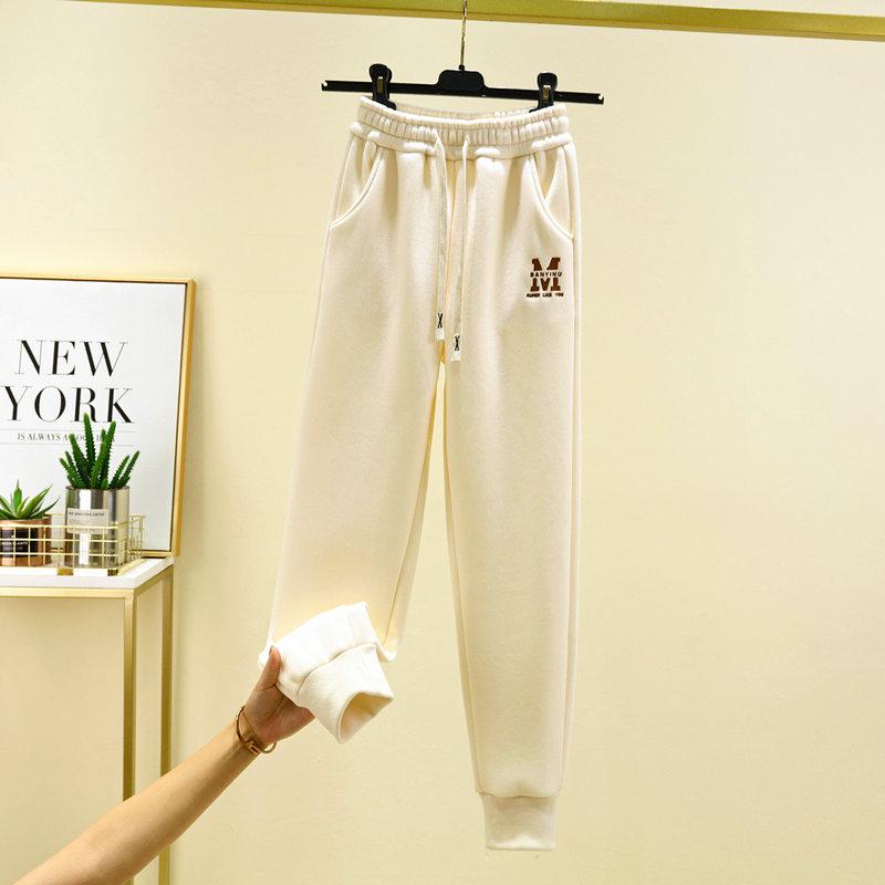 2023 Herbst/Winter Samt Verdickte Knöchel Sport Slim-Fit Hose - Damen Locker Bestickte Harem Jogginghose, Koreanischer Stil