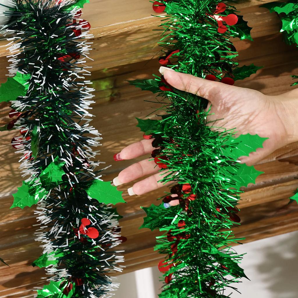 2/50M Christmas DIY Garlands Decor Xmas Tree Green Ribbon with Red Berry Colorful Ornaments Wedding New Year Home Party Decor