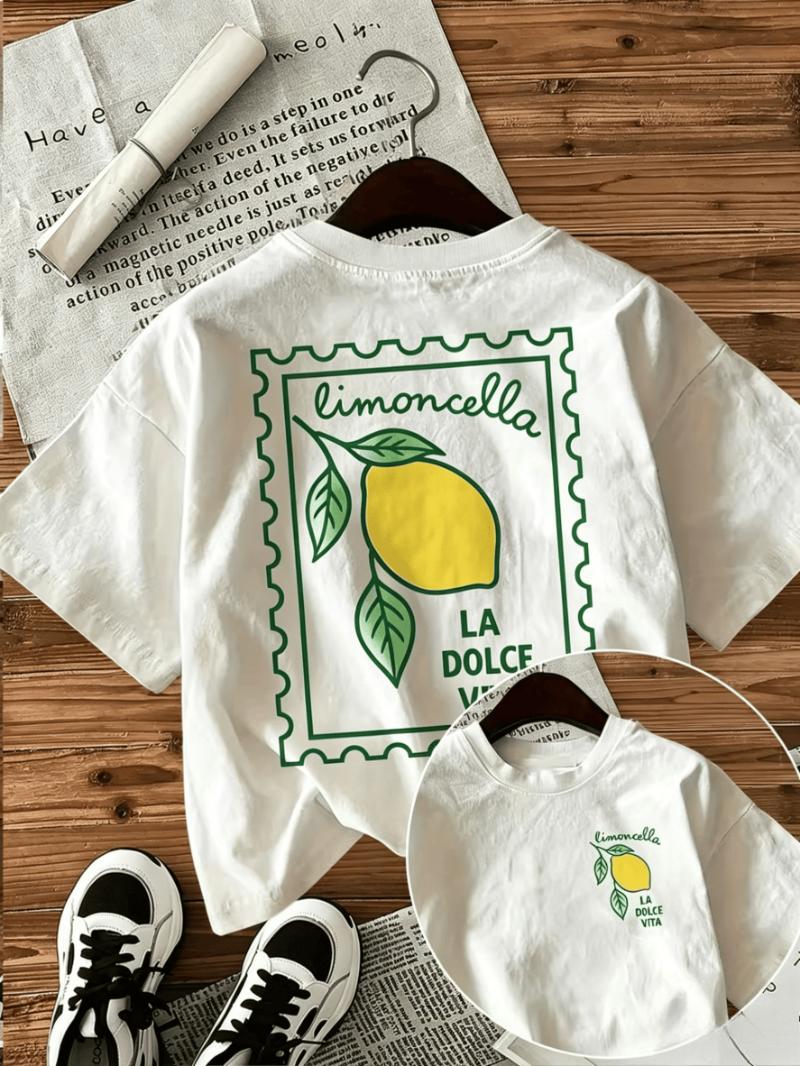 Limoncello Lemon Stamp Print T-shirt Italian Positano Graphic Double Sided Short Sleeve Tops Women Casual Streetwear Daily Tee S