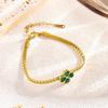 Emerald Four-Leaf Clover Zircon Bracelet & Clavicle Necklace with Titanium Steel Earrings for Women - Fade-Resistant