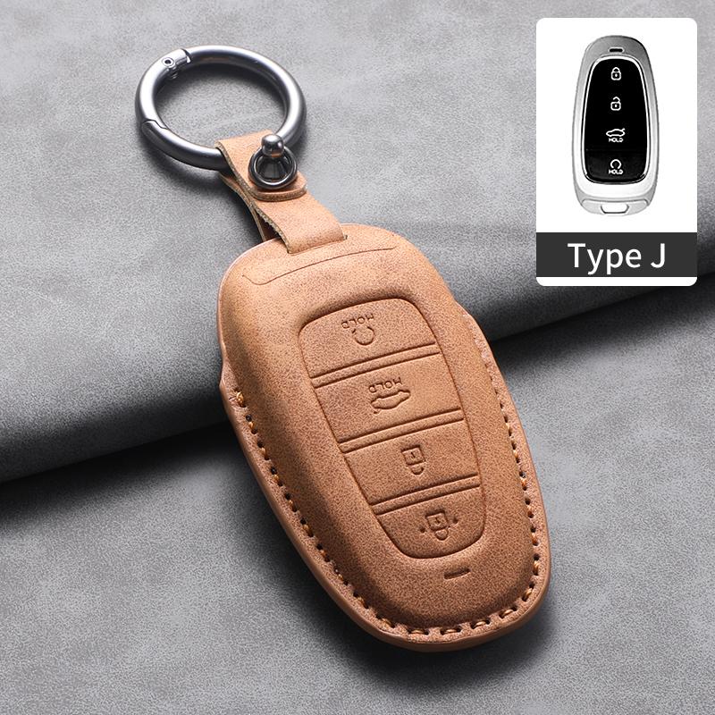 4 Buttons Leather Car Key Holder Case Cover for Hyundai Tucson Solaris Sonata Hybrid NEXO NX4 Santafe Dn8 Car Key Holder Shell