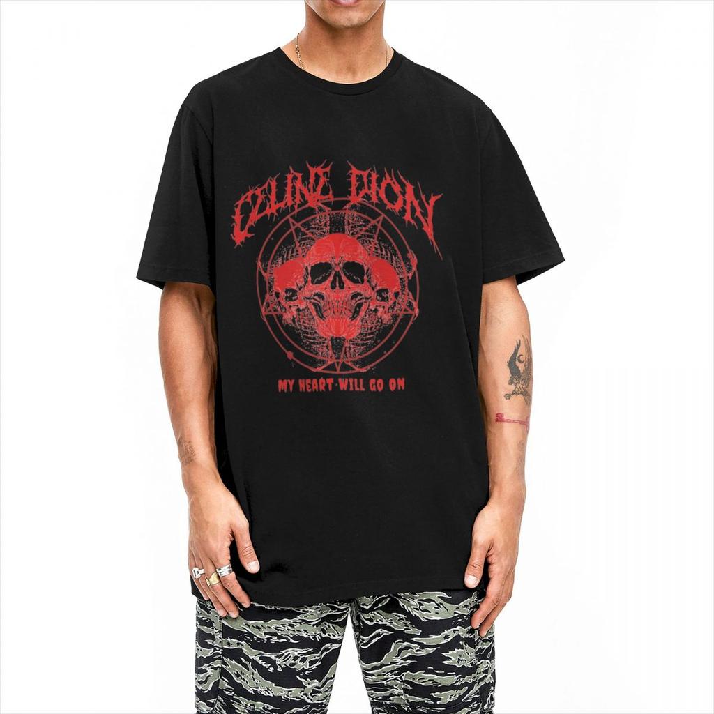 Herren Celines Metall Dion Mein Herz wird weiter schlagen Metall T-Shirts Reine Baumwolle Kleidung Sommer Kurzarm T-Shirt O-Ausschnitt T-Shirt