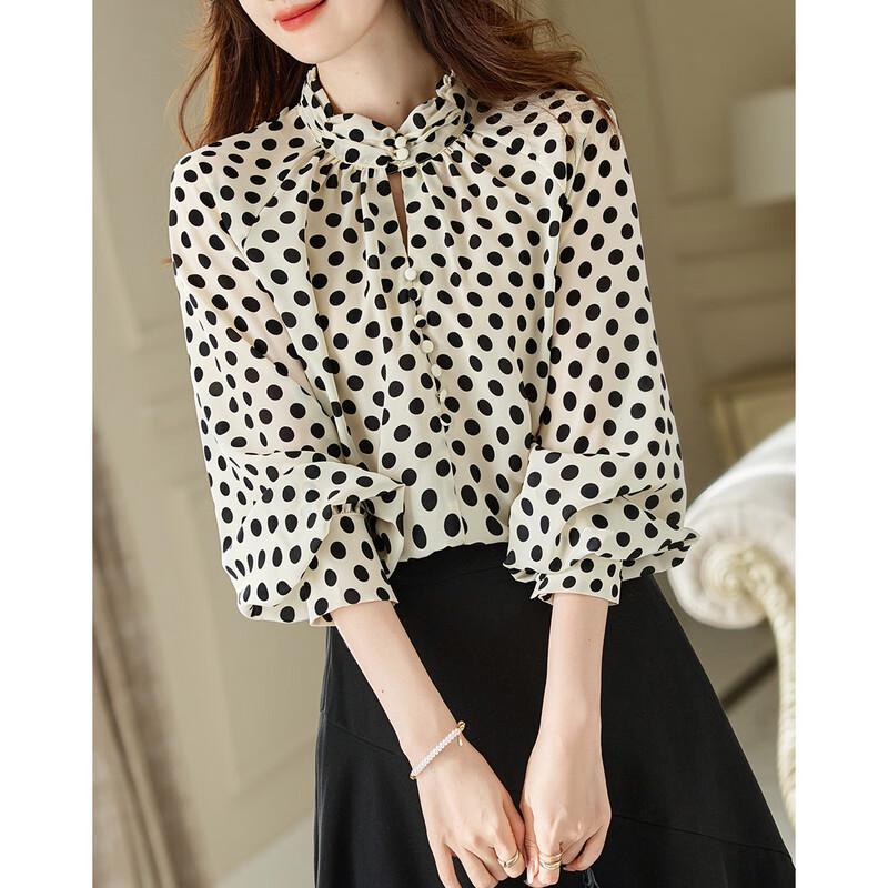 Camicetta Demana Retro Francese a Pois con Scollo a Dolcevita