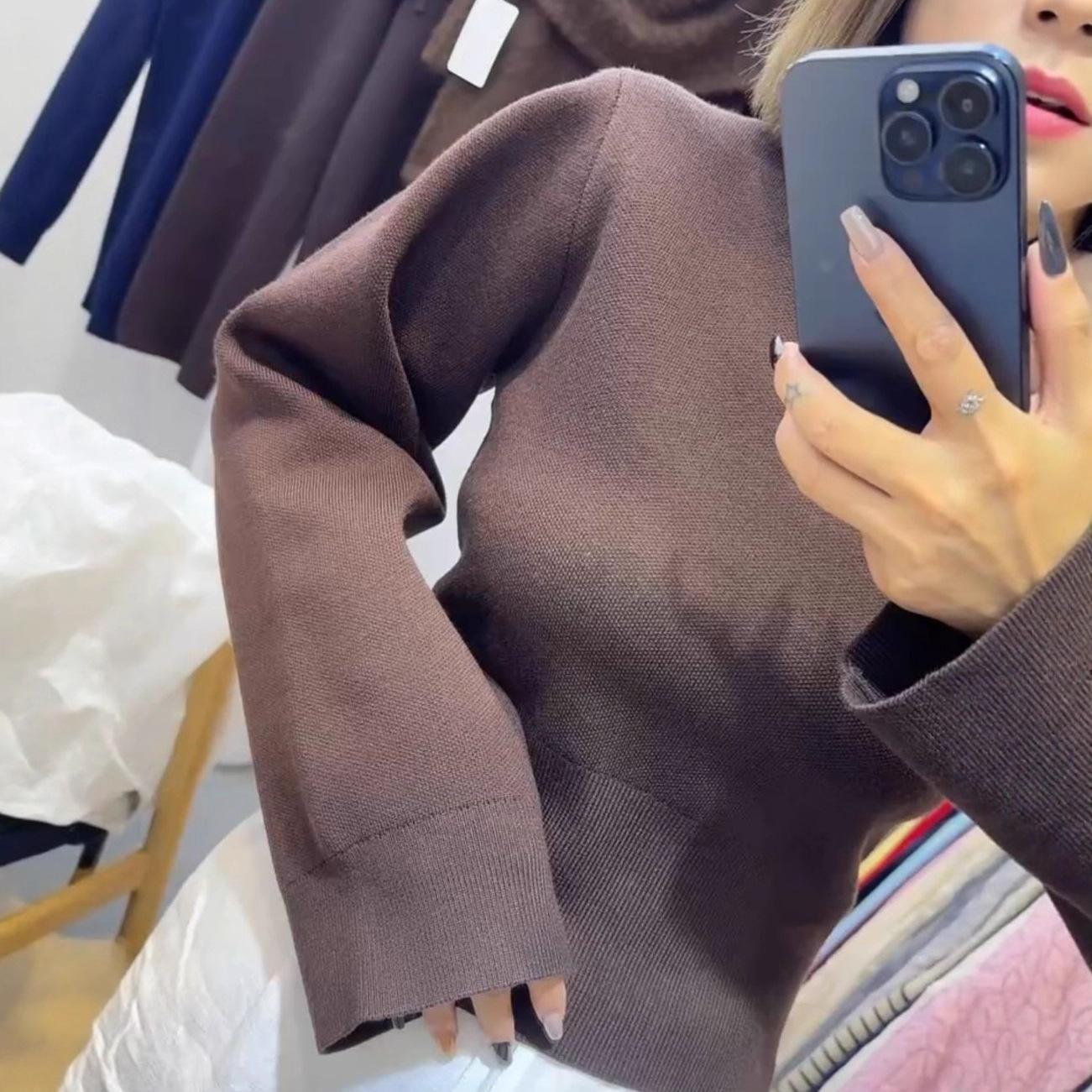 American Women s 2025 Autumn New Comfortable Fashionable Simple Long-sleeve Round-Neck Casual Top XS темно-коричневого