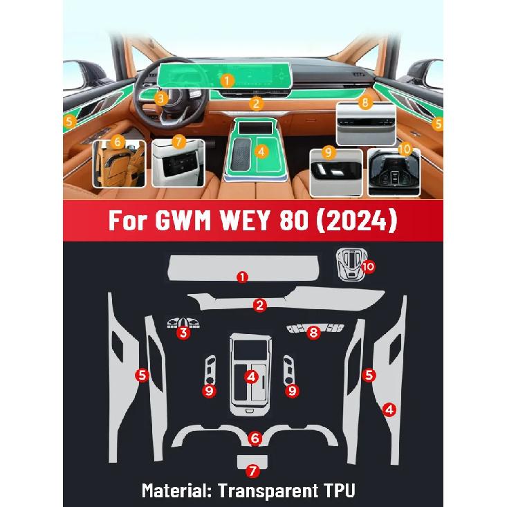 

Auto Anti-scratch Car Interior Center Console Media Dashboard Navigation TPU Protector Film For GWM WEY 80 2024 Sticker Right rudder driving