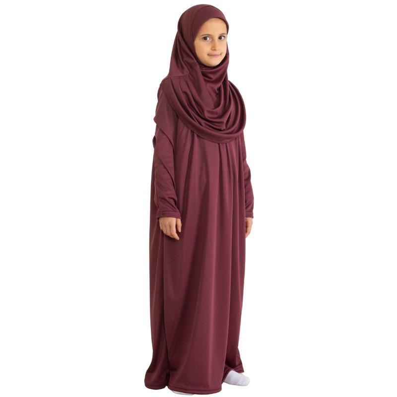 Rochie de Rugăciune pentru Copii Haine Musulmane pentru Fete Abaya cu Mâneci Lungi cu Hijab Set Maxi Islamic din Două Piese Eșarfă Caftan Jilbab