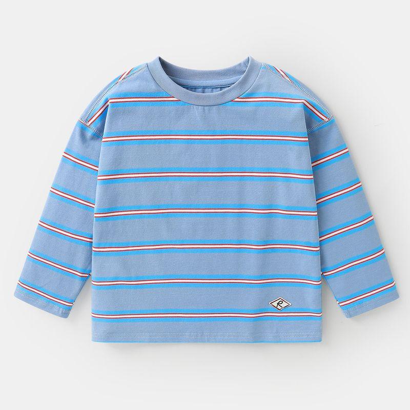 Right European Style Boys' T-Shirt Casual Striped Long-Sleeve Basic Versatile Autumn New Children's Clothing Baby Top Autumn