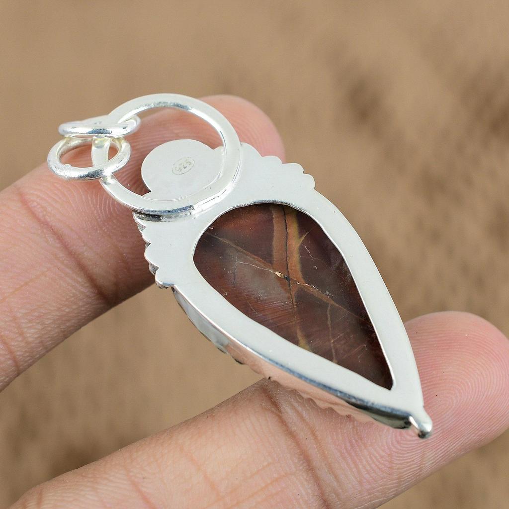 Natural Noreena Jasper Gemstone Pendant Flower Red 925 Sterling Silver Jewelry