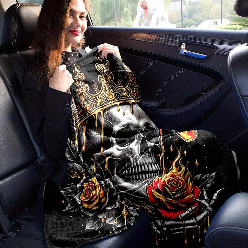 1ks Zlatá korunovaná lebka s růžemi deka Měkký přehoz na dekoraci pokoje, Perfektní dárek