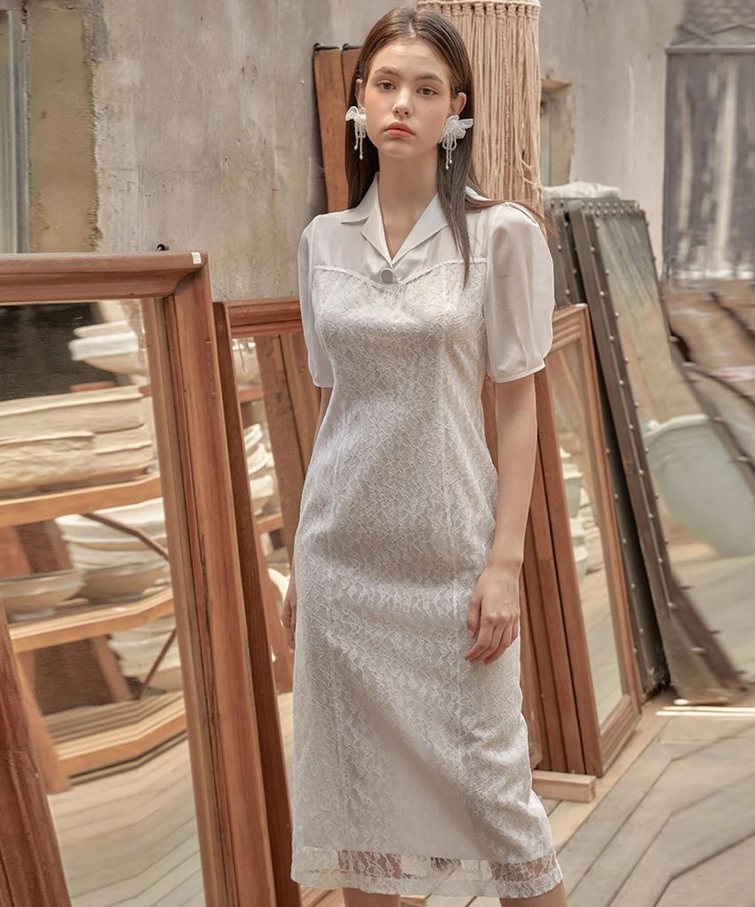 Julie And Kara 24Ss Collar 90 Secret Garden Rosie Lace Dress White