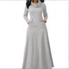 Women's Long Dress High Collar Long Sleeve Maxi Dress Casual Plus Size Pocket Pullover Party Dress