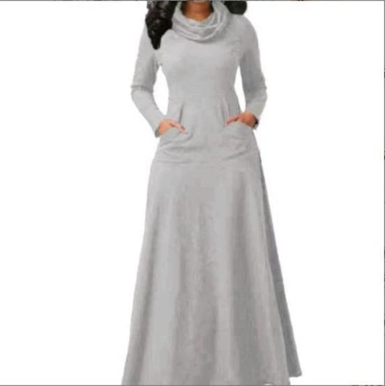 Women's Long Dress High Collar Long Sleeve Maxi Dress Casual Plus Size Pocket Pullover Party Dress