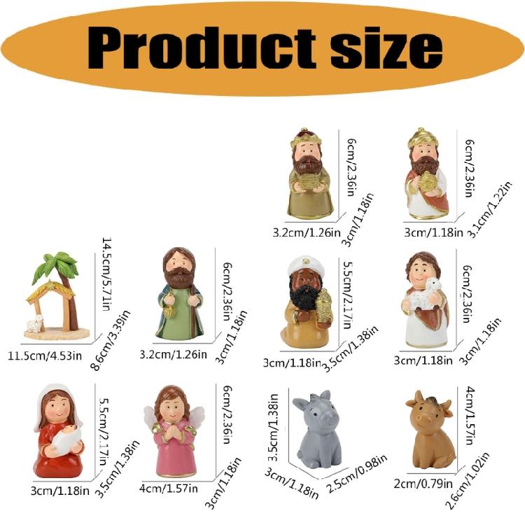 Festival Christmas Cartoon Resin Nativity Scene Miniature Figurines with Manger Set for Religious Holiday Collectible Ornaments Gift