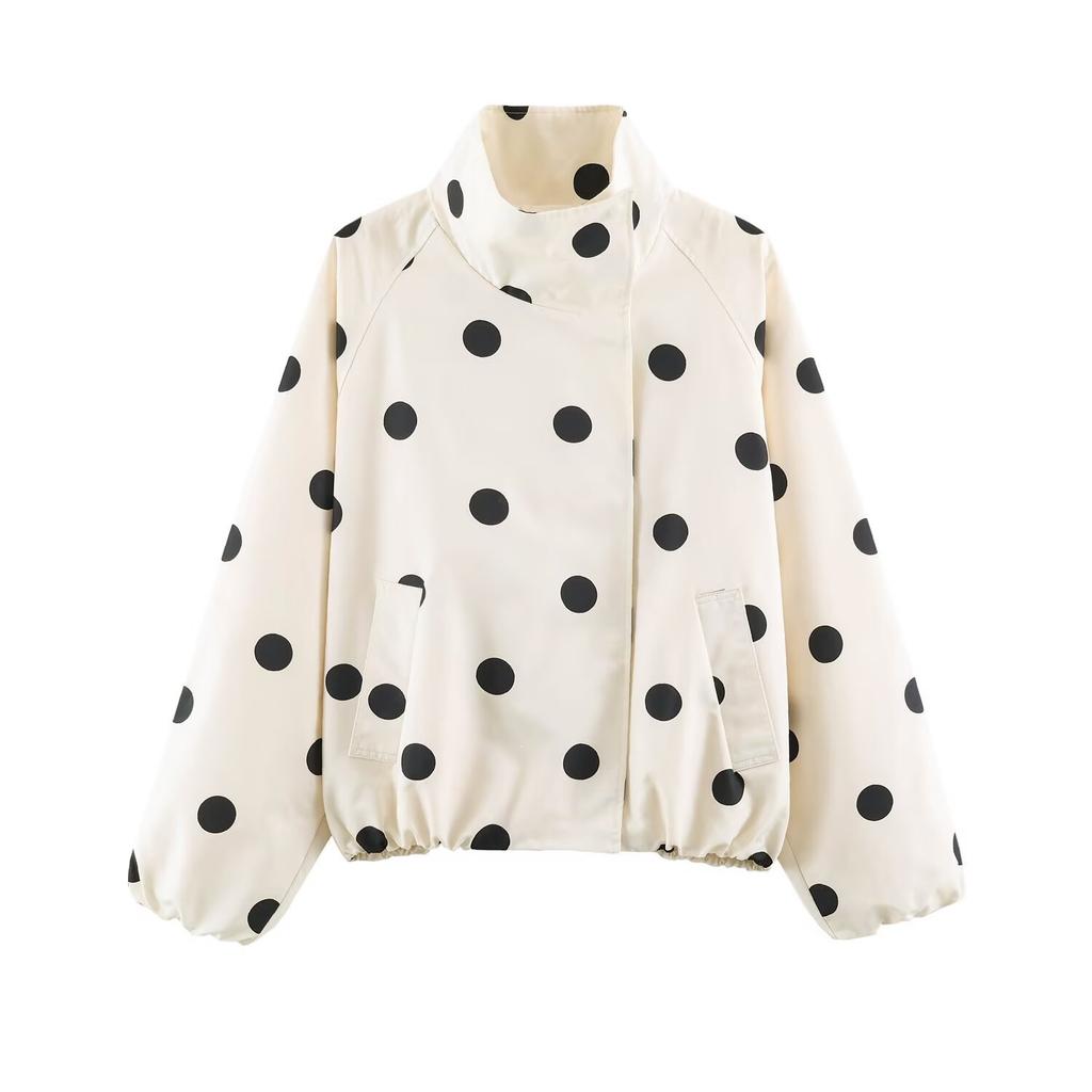 2026 summer new European and American cross-border women's clothing street fashion polka dot bomber jacket w025 12535
