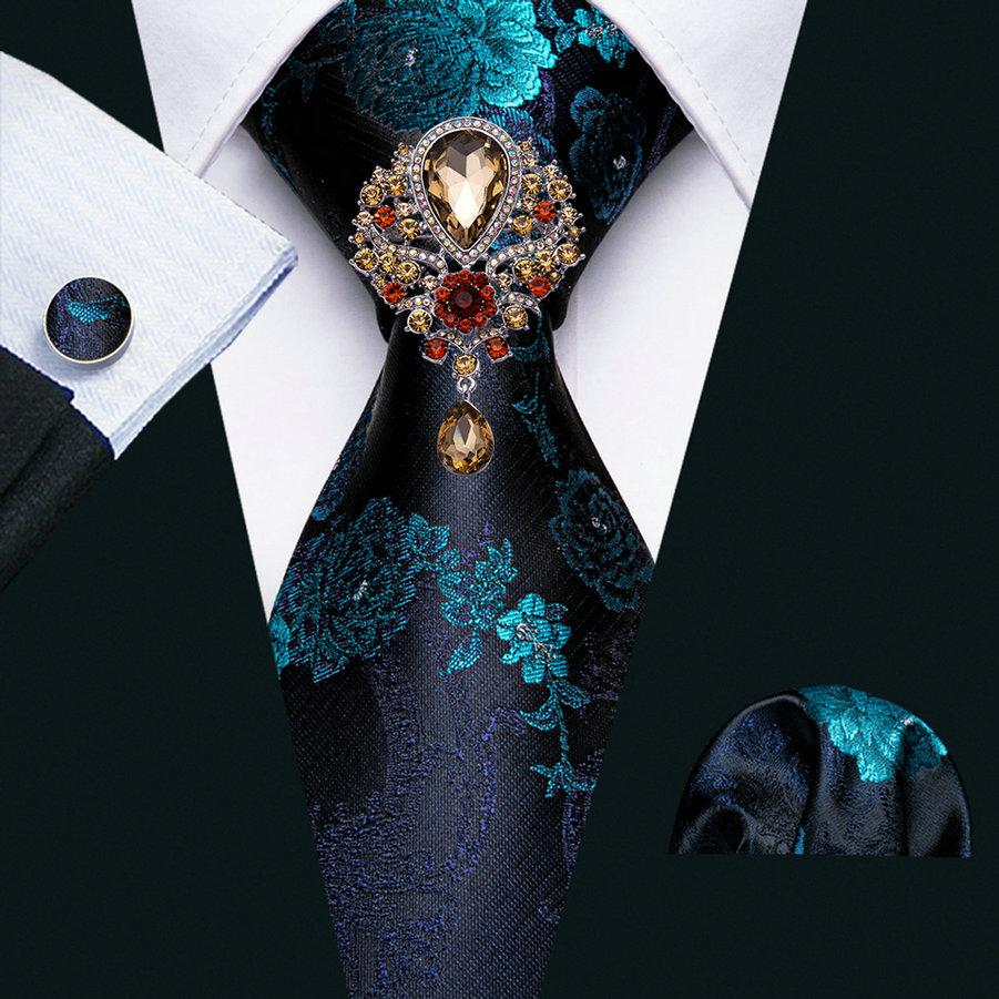 

Брошь Barry.Wang Tie Brooch Hanky ​​Запонки для мужчин 10 дизайнов Шелковый галстук в клетку с узором пейсли Официальный набор N-5215