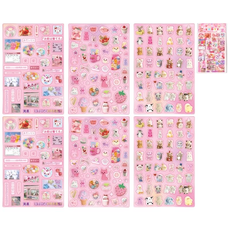 6 Sheets Adhesive Sticker Retro Decal Food Sticker Asthetic Decal Scrapbooking Sticker Cartoon Decal Fish Sticker