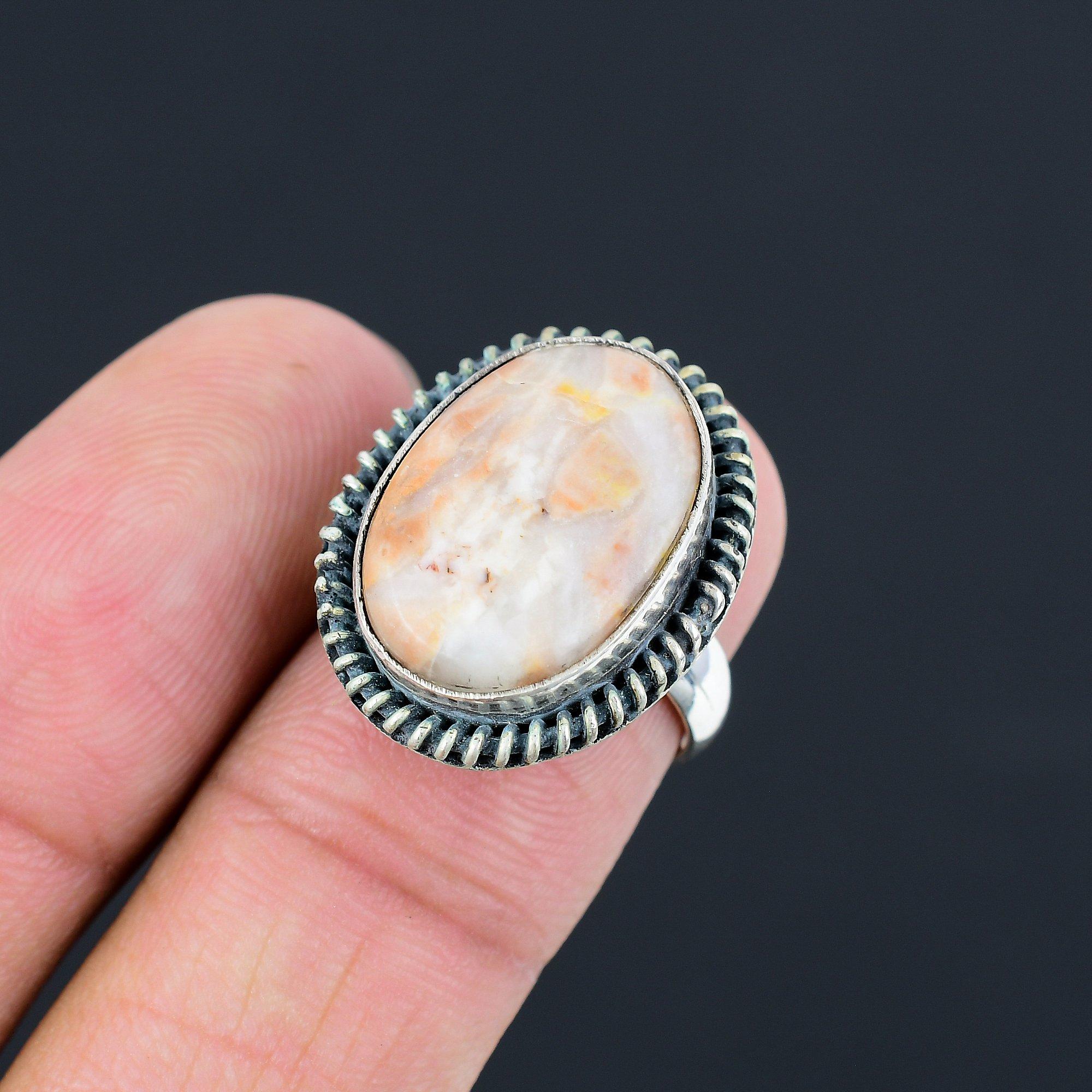 Oval Maligano Jasper Gemstone Sterling Silver Wife Statement Ring Jewelry Size 7 7