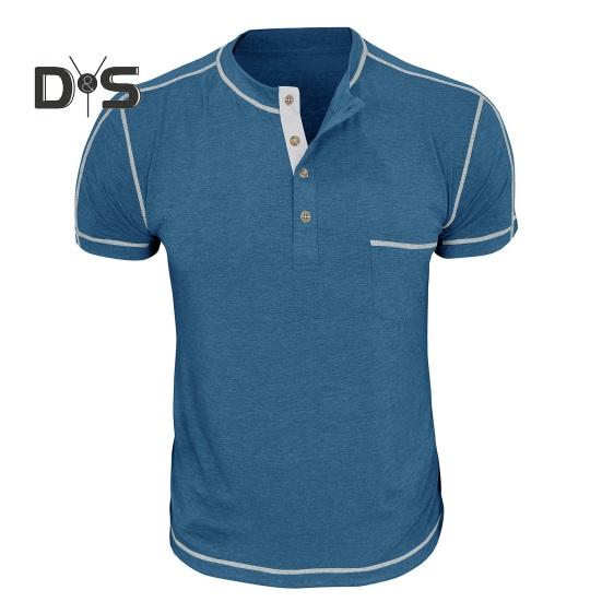 Pánské tričko s náprsní kapsou Kulatý výstřih Límec na knoflíčky Tričko s krátkým rukávem Ležérní letní top pro domov, posilovnu, streetové nošení