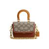 12 Carriage Logo Classic Monogram Chain Fabric With Leather Square Shoulder Crossbody Tote Mini Women Bags Brown Dark-Brown CM421-B4TA7