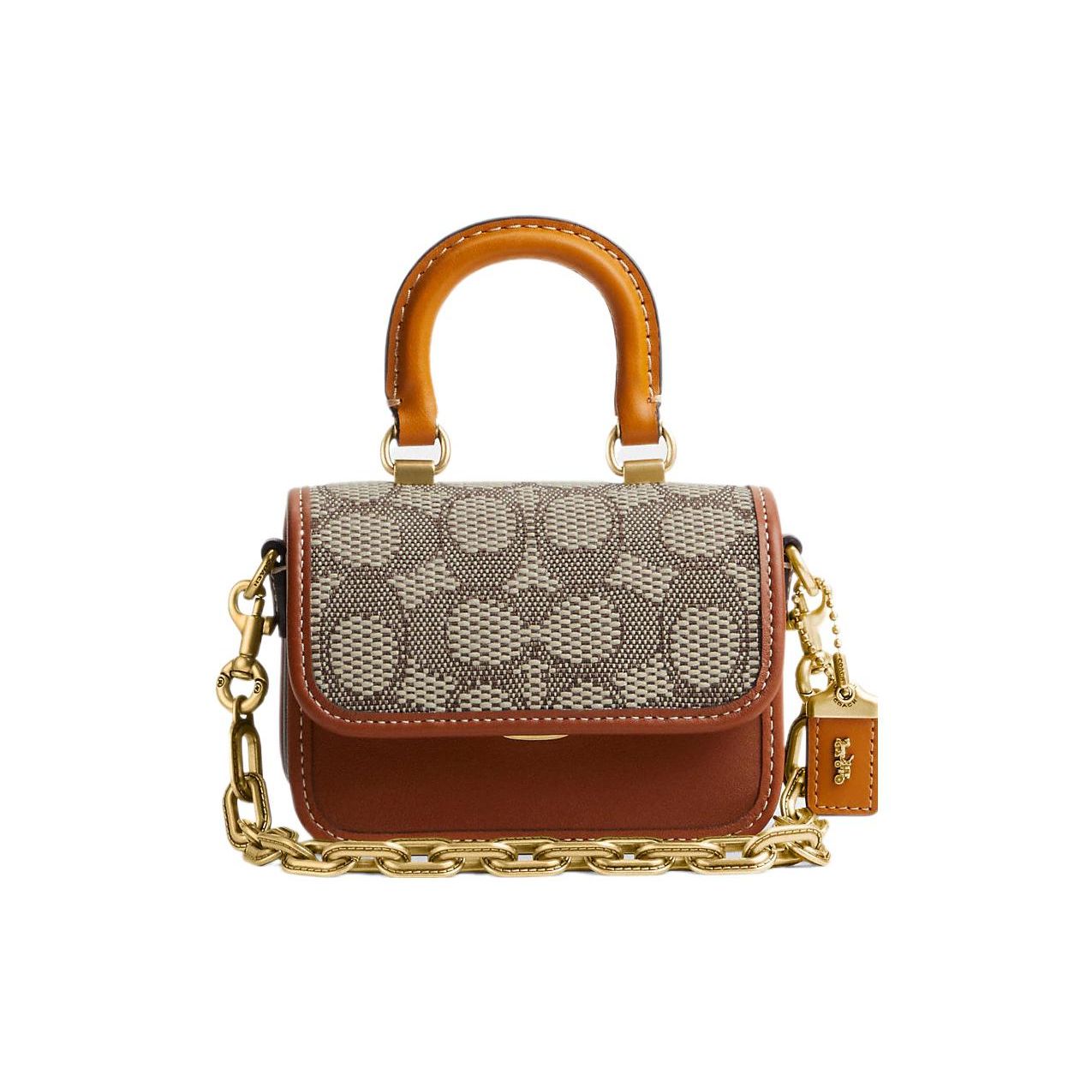 

Coach 12 Carriage Logo Classic Monogram Chain Fabric With Leather Square Shoulder Crossbody Tote Mini Women bags Brown Dark-Brown CM421-B4TA7 Basic Set (Bag+Dust Bag)