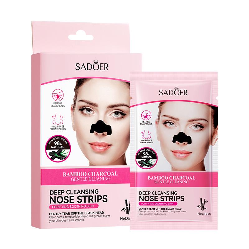 Sadoer 6Pcs Bamboo Charcoal Clean Nose Patches Face Cleansing Quickly Remove Blackheads Comedones Shrink Pore Skin Care Mask