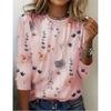 Spring and Autumn Women's Round Neck Pullover Long Sleeved T-shirt Elegant and Fashionable Floral Print T-shirt Womens New Style