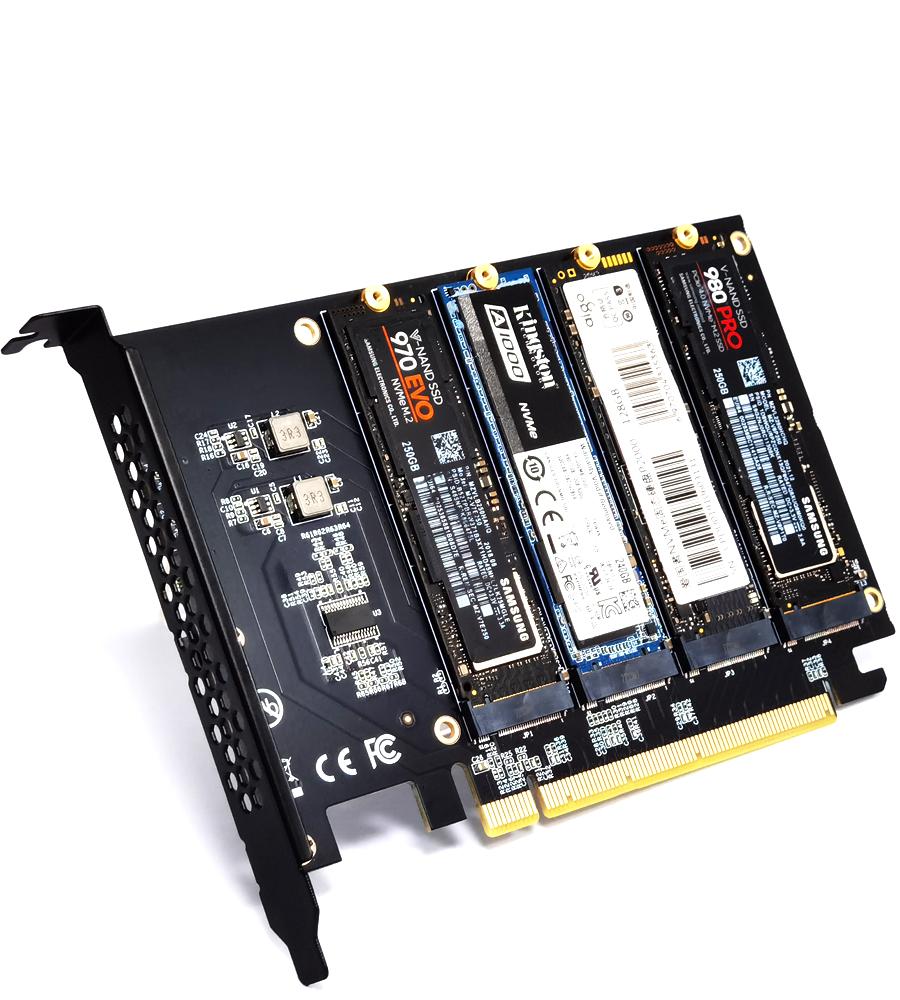 4 Port M.2 NVME SSD To PCIE X16 Adapter Converter Card Support 2230/2242/2260/2280 Host Controller Expansion Card LED Indicator