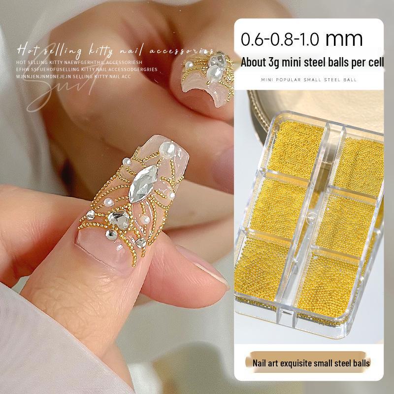 Gold & Silver Mini Steel Nail Art Beads - 6 Boxed DIY Metal Round Decorations