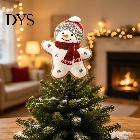 Reusable Christmas Tree Decor Wool Felt Topper, Cute Snowman/Santa Claus Treetop Ornament with Holiday Decoration Spring Base, Xmas for Home
