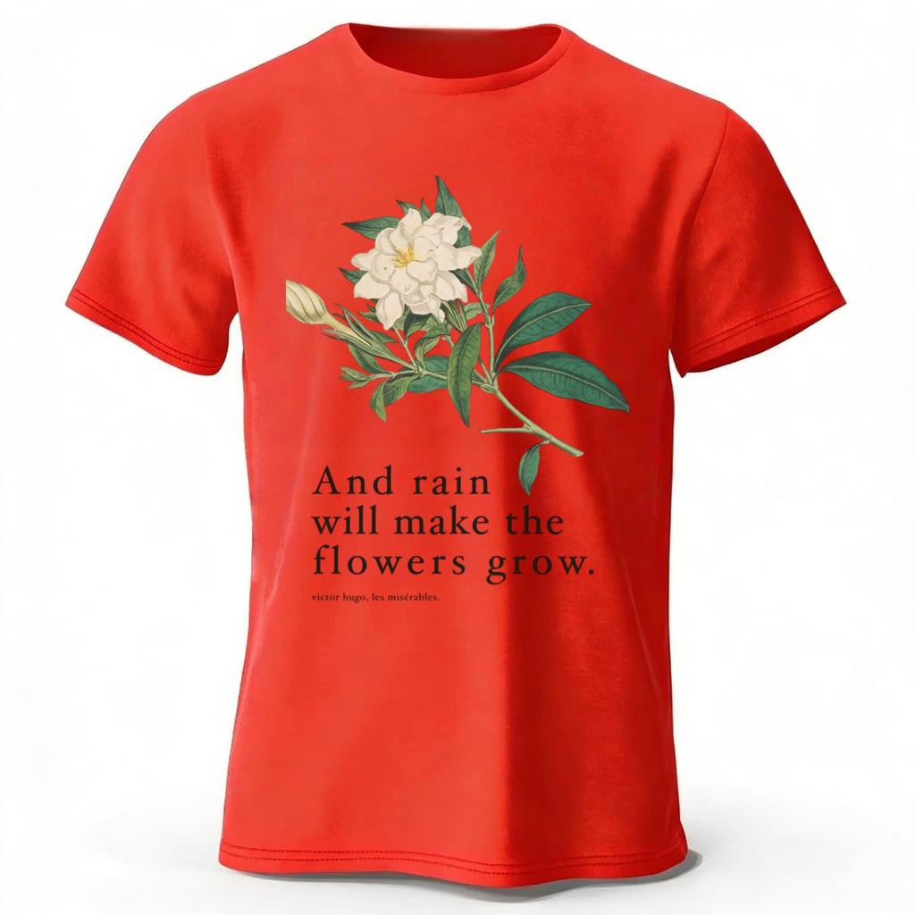 Retro-Stil Blumen und Regen Reines Baumwoll-T-Shirt für Herren Mode Lässig Übergröße Locker Kurzärmlig Weiches Oberteil