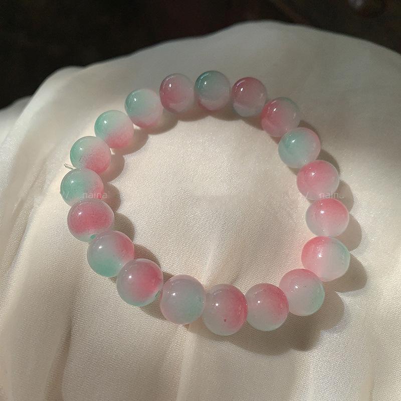 

Браслет Wenwan из ледяного белого нефрита: Мягкий градиентный розовый - студенческий выпуск, круглые бусины