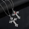 Large Gothic Cross Drill Pendant Jewelry Necklace Silver Color Red Tone Punk Jewellery Fashion Charm Statement Women Gift